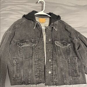 American Eagle Outfitters Black Jean Jacket with Hood